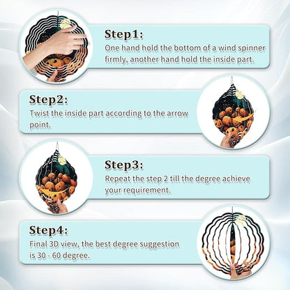 Halloween Pumpkin Moon Wind Spinners Outdoor, Hanging Wind Spinner for Garden Decoration, 8 inch 3D Stainless Steel Metal Wind Sculpture for Indoor/Outdoor Decor