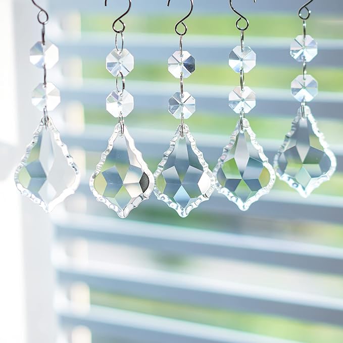 20pcs Clear Maple Leaf Crystal Chandelier Prism Pendant Parts, 50mm Suncatchers Hanging Crystals Beads for Chandelier Christmas Tree Decoration
