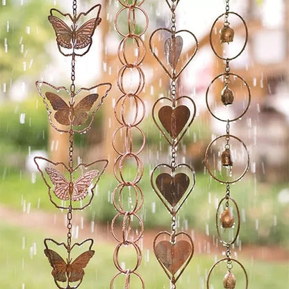 Hanging Rain Chains, Creative Kettle/Heart/Butterfly/Ring/Bell Style Link Rain Chain with Metal Chains for for Office Window Stone Wall Decorative Wall Art Ornaments (Ring Style)