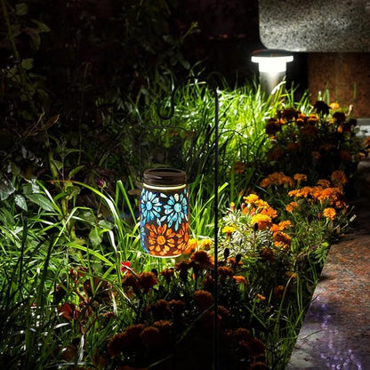Starsoul 4 Pack Solar Lanterns Outdoor Waterproof, Mosaic Flowers Glass Solar Hanging Outdoor Lights, Decorative Solar Lantern for Outside Pathway Patio Porch Yard Decor