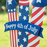 Glitzhome 30" H Patriotic Firecracker Yard Stake or Wall Décor,Happy 4th of July American Rocket Garden Sign for Independence Day Outdoor Lawn Patio Decor