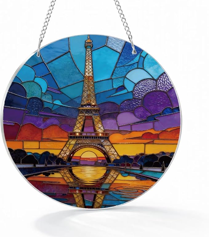 Artistic Sun Catcher for Window Hanging, Eiffel Tower France Landscape Acrylic Suncatcher, Indoor Window Wall Art, Housewarming Decoration, Birthday Gift for Women Men, Festival Gifts