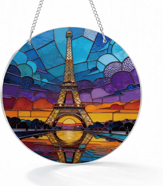 Artistic Sun Catcher for Window Hanging, Eiffel Tower France Landscape Acrylic Suncatcher, Indoor Window Wall Art, Housewarming Decoration, Birthday Gift for Women Men, Festival Gifts