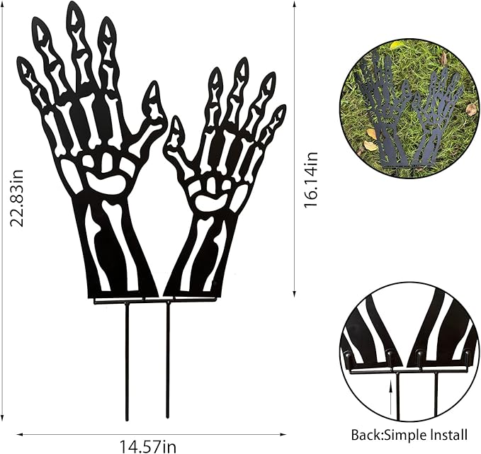 Halloween Decorations Outdoor, Metal Black Hand Decorative Garden Stakes for Halloween Decor, Metal Yard Signs for Outside Garden Lawn Porch Party Decorations