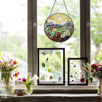 Mountain Wildflowers Stained Glass Suncatcher for Windows - Vibrant Sun Catchers Indoor Hanging Decor, Nature-Inspired Gift for Plant Lovers, Housewarming, New Home, Birthday or Holiday Celebration