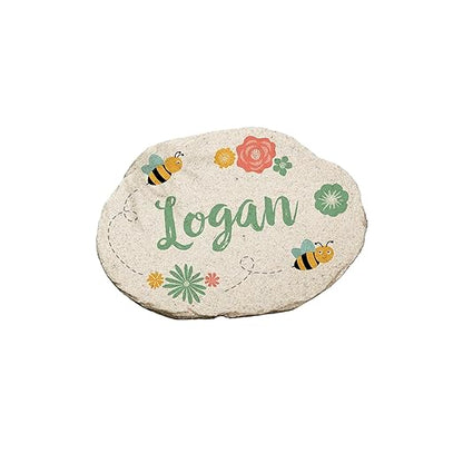 Personalization Universe Grandma's Bee Happy Decor - Personalized Round Stone with Floral Design, Perfect for Outdoor Gardens, Walkways & Mother's Day - 4.25" x 6" Size