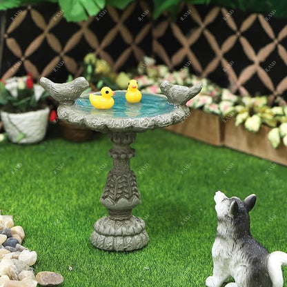 iLAND 1/12 Scale Fairy Garden Accessories Outdoor Miniature Birdbath Fountain & 2 Lion Wall Reliefs Mini Ornaments for Garden Dollhouse Décor Dollhouse Accessories