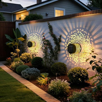 Decorative Solar Mandala Lights Outdoor Waterproof LED Metal Solar Powered Wall Fence Lights for Garden Yard Deck Step Patio Pool Lawn Back Yard Exterior Wall Decorative Lighting(#F,1PC)