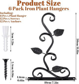 6 Pack Hanging Plant Brackets 12-Inch, Black Iron Wall Hooks for Planters, Lanterns, Bird Feeders & Wind Chimes Indoor/Outdoor