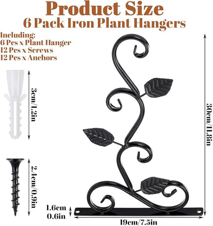 6 Pack Hanging Plant Brackets 12-Inch, Black Iron Wall Hooks for Planters, Lanterns, Bird Feeders & Wind Chimes Indoor/Outdoor