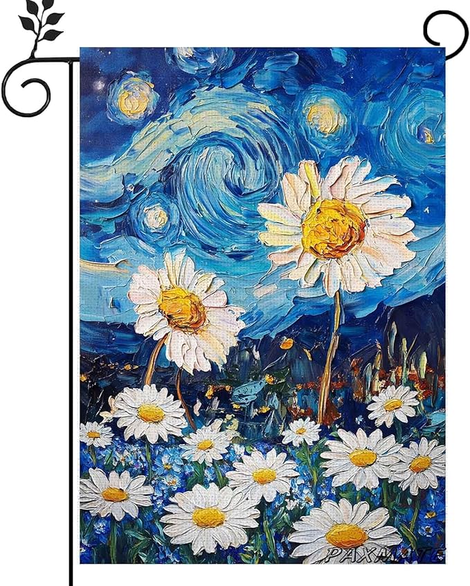 Spring Summer Garden Flag 12x18 Inch Double Sided Starry Night Daisy Flowers Small Burlap Yard Flag Seasonal Farmhouse Outdoor Outside Decoration