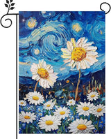 Spring Summer Garden Flag 12x18 Inch Double Sided Starry Night Daisy Flowers Small Burlap Yard Flag Seasonal Farmhouse Outdoor Outside Decoration