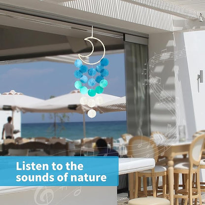 2 Pack Capiz Wind Chimes for Outside, Outdoor Seashell Hanging Beach Coast Ocean Home Decorative, Unique Natural Shell Waterfall Windchimes for Summer Patio, Great Memorial Gift（Gradient Blue