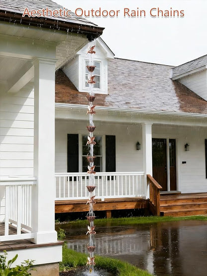 Rain Chains for Gutters, 8.8ft Rain Catcher Chain with 7 Metal Cups & Hummingbird Decor, Adjustable Downspout Replacement for Roof Drainage & Decorative Water Collection（Hummingbird Copper）