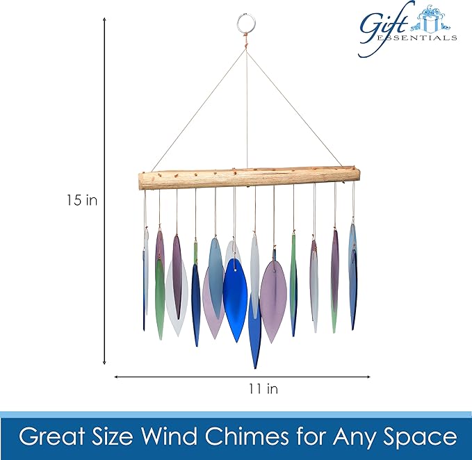 Blue Handworks Mountain Ridge Glass Chime, Sandblasted Glass and Found Wood Handcrafted Wind Chime