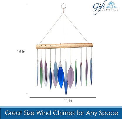 Blue Handworks Mountain Ridge Glass Chime, Sandblasted Glass and Found Wood Handcrafted Wind Chime