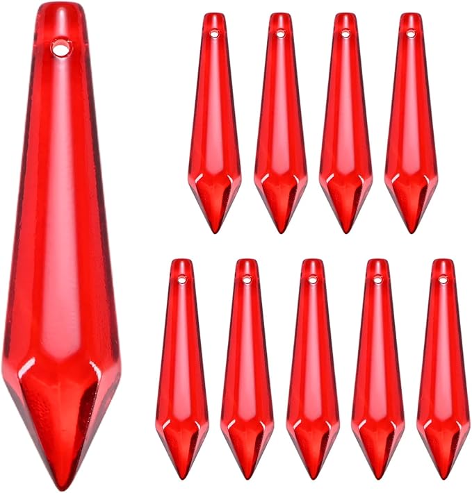 M METERXITY 10-Pack Crystal Icicle Prisms, 53mm/2.09 Inch Chandelier Pendant Maker Hanging Crystals Chandelier Prisms for Home/Windows/Garden/DIY Decoration[Dark Red]