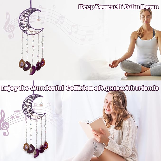 Amethyst Crystal Wind Chimes, Dreamocean Crystal Tree of Life Dream Catchers Moon Large Dream Catcher Wall Window Hangings Decor Gifts for Girls Adult Bedroom Home Decortion