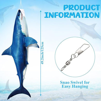 Flutesan Dark Blue 49 Inch Shark Wind Sock Heavy Duty Fish Windsock Outdoor Decor Fish Flag Hanging Decor for Outside Garden Boat Gone Fishing Party Beach Party Decoration