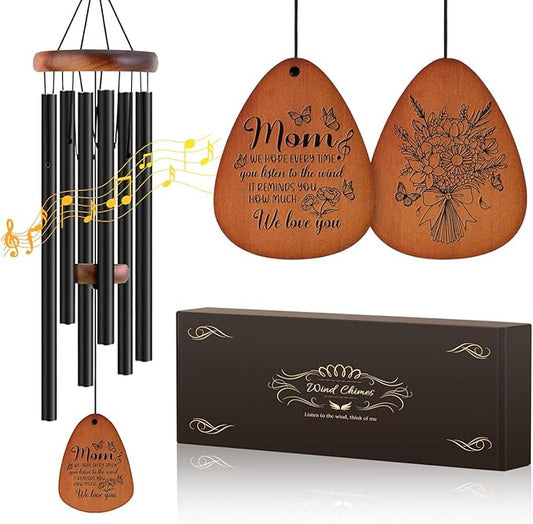 Memorial Sympathy Gifts for Loss of Mother, Memorial Wind Chimes for Loss of Mother Sympathy Gift, Bereavement Gifts for Loss of Mom, Windchimes in Memory of Mom Gold-MOM& Flower