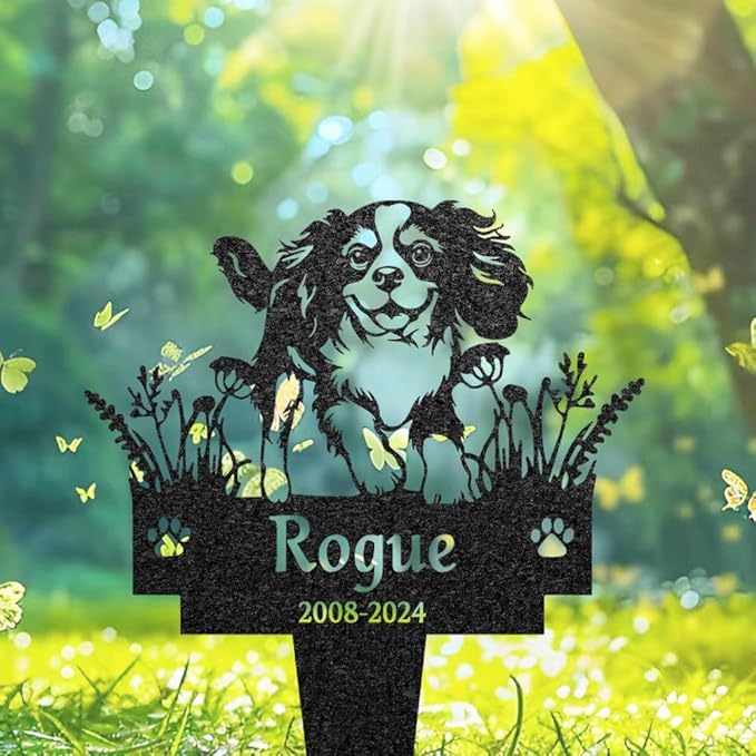 Custom Cavalier King Charles Spaniel Memorial Burial Stake,Metal Dog Garden Sign,Pet Loss Gift,Memorial Garden Decor,Outdoor Yard Stake,Sympathy Sign,Outdoor Yard Decoration,Pet Grave Marker.