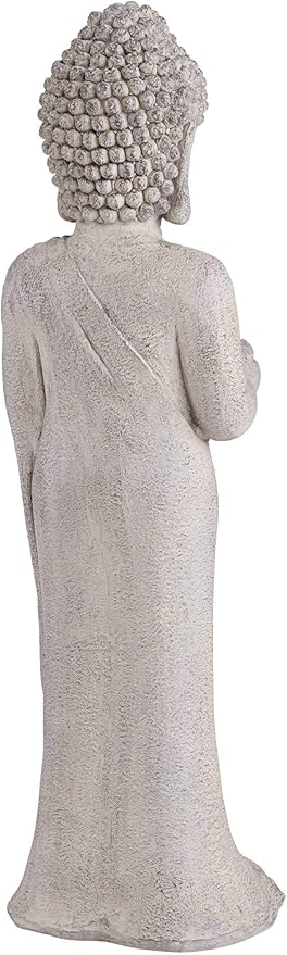 John Timberland Standing Buddha Statue Sculpture Zen Asian Japanese Garden Decor Indoor Outdoor Front Porch Patio Yard Outside Home Balcony House Exterior Lawn Gray Faux Stone Resin 32" Tall