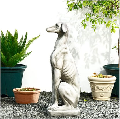 Glitzhome Sitting Dog Garden Statue, Outdoor Statue Garden Lawn Greyhound Sculpture Decorative Animal Guardian Sentinel for Driveway Porch Patio 32 Inch