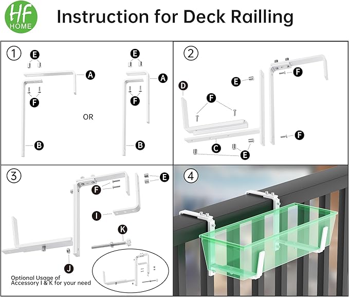 HFHOME Set of 6 Adjustable Window Planter Box Brackets, White Brackets for Window Boxes Planters, Planter Shelving with Adjustable Size The Width of The Bottom of The Planter Box (Patent Registered)