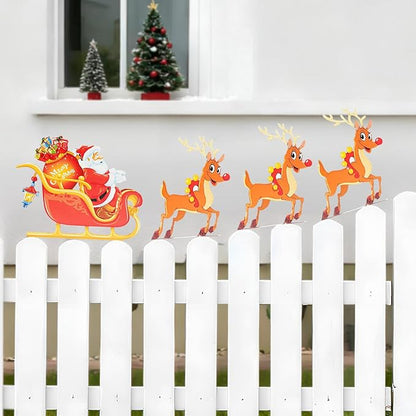 Christmas Decorations Outdoor Metal Yard Sign Santa & Deer Weatherproof Fence Decor Lawn Sign for Holiday Porch, Garden & Home Decorations Art Ornament