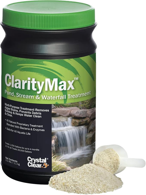 CrystalClear ClarityMax, All-in-One Pond Clarifier Treatment, All-Natural Beneficial Microbes & Enzymes Provide Max Clarity, Koi Fish & Pet Safe, Algae Stain Remover, Crystal Clear Water Garden 2.5 LB