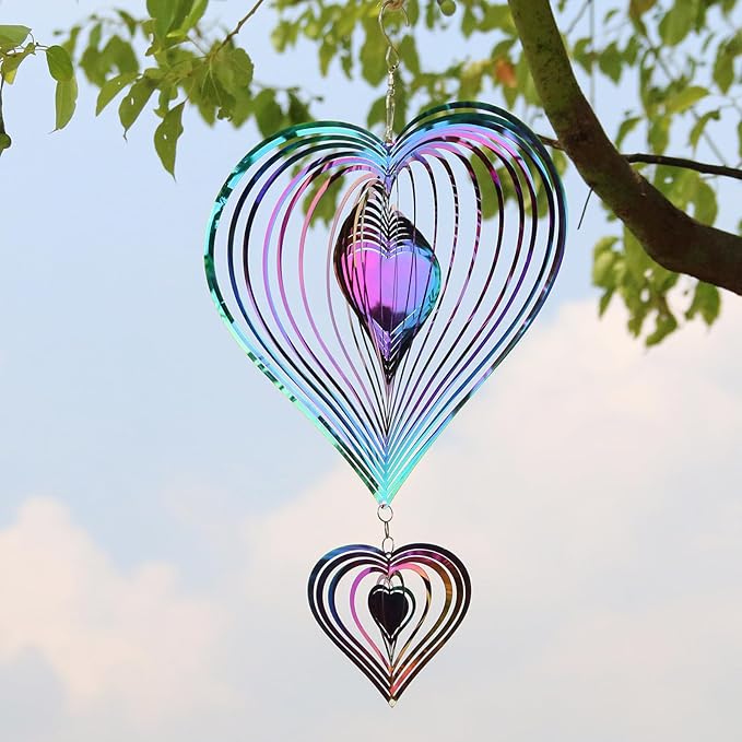 Phuryllic Wind Spinners Outdoor, Valentine Garden Decor, Bird Deterrents for Outside, 3D Metal Yard Decorations for Patio & Backyard, Unique Gardening Gifts for Women & Moms - 2pcs Purple Heart