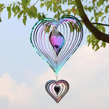 Phuryllic Wind Spinners Outdoor, Valentine Garden Decor, Bird Deterrents for Outside, 3D Metal Yard Decorations for Patio & Backyard, Unique Gardening Gifts for Women & Moms - 2pcs Purple Heart