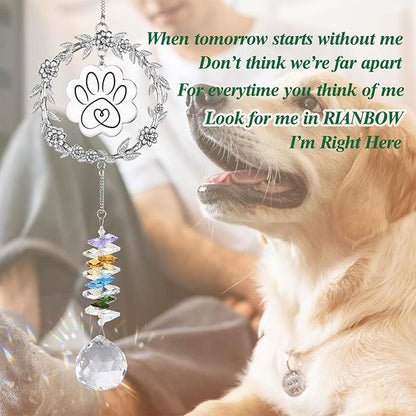 Dog Memorial Sun Catcher - Paw Print Sympathy Gift for Dog Lovers, Crystal Suncatcher Remembrance for Grieving Owners, Rainbow Maker Hanging Present for Pet Loss