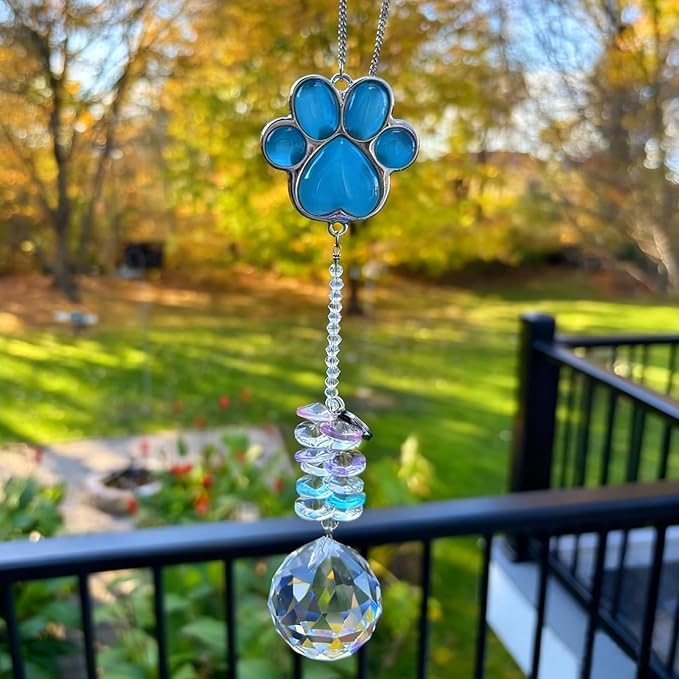Dog Memorial Gifts for Loss of Dog, Pet Memorial Gifts for Dogs, Thoughtful Bereavement Remembrance Crystal Suncatcher with Sympathy Card (Lake Blue)