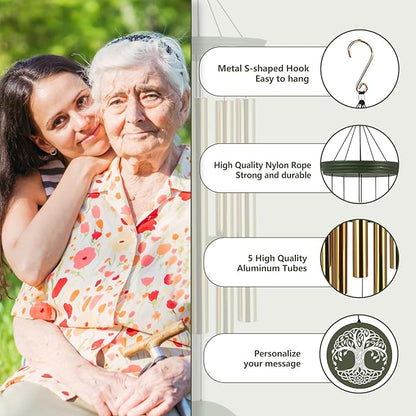 ASTARIN Memorial Tree of Life 36" Wind Chimes, Personalized Name Sympathy Wind Chime, in Memory of Loss Mom Loved One, Large Deep Tone Bereavement Windchimes for Outside Clearance(Produced in USA)