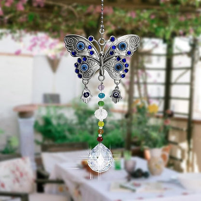 Window Hanging Suncatcher with Crystal,Blue Butterfly Garden Hanging Rainbow Maker Ornament (Butterfly)