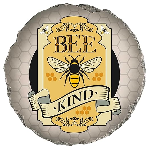 Magnolia Garden 10-Inch Bee Kind Decorative Stepping Stone – Honey Bee Resin Garden Walkway Tile – Whimsical Pollinator Outdoor Accent – Vintage Style Bumble Bee Honeycomb Yard Decoration & Gift