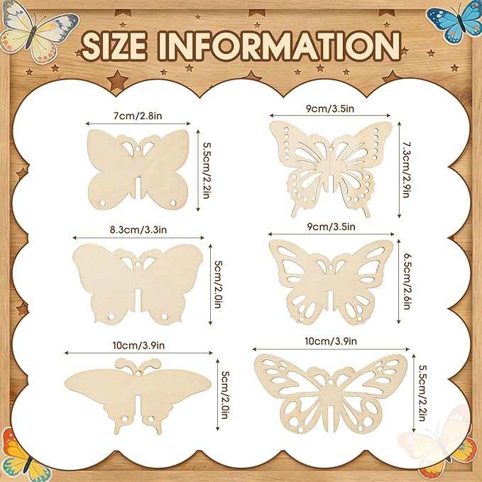 Leinuosen 30 Pcs Butterfly Wind Chime Kit for Kids Make Your Own Butterfly Wind Chimes Decorative DIY Coloring Wooden Crafts for Spring Art Activities Garden Home Patio Party Decorations