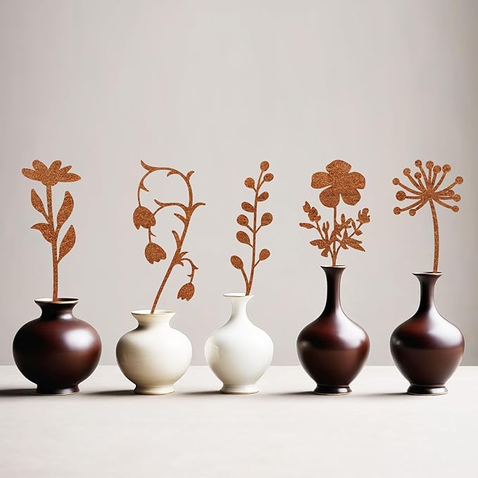 Metal Flowers Garden Stakes, Flower Bed Decor Plant Stakes, Rusted Metal Flower Plant Art for Outside, Yard Art Outdoor for Lawn Yard, Walkway Flower Garden Pots