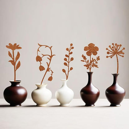 Metal Flowers Garden Stakes, Flower Bed Decor Plant Stakes, Rusted Metal Flower Plant Art for Outside, Yard Art Outdoor for Lawn Yard, Walkway Flower Garden Pots