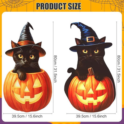 Large Outdoor Halloween Yard Signs, 2 PCS 31 inch Pumpkin Black Cat Halloween Yard Stakes Kids Friendly for Lawn Garden Home Decor Outside Party Supplies