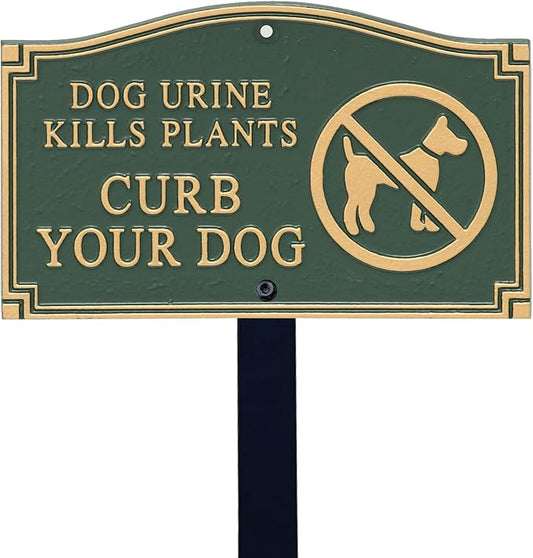 SmartSign Curb Your Dog Yard Sign, Dog Urine Kills Plants Garden Plaque | 5.75" x 9.5" Aluminum Plaque with 18" Black Lawn Stake, Made in USA