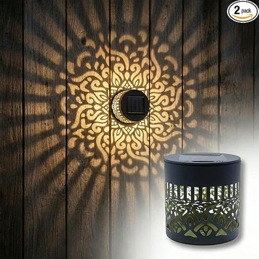 Decorative Solar Mandala Lights, Metal Solar Powered Outdoor Deck Step Wall Lights, Mandala Theme Waterproof Fence Light for Garden Post Patio Backyard Yard Decor (2)