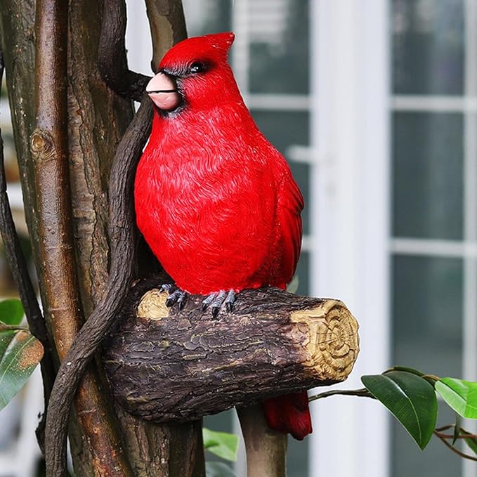 Tree Hugger Cardinal, Garden Statues Resin Large Red Bird Garden Peeker Decor Figurine Hanging Tree Face Sculpture Yard Ornaments