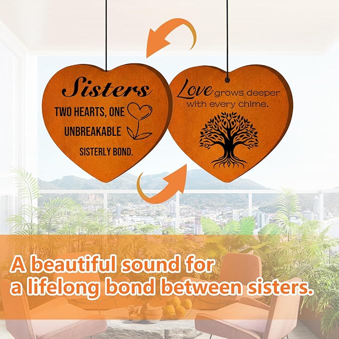 Sister Gifts, 25.5" Aluminum Wind Chimes for Outside with Heart Catcher, Sister Birthday Gifts from Sisters Brother, Sisters Gift for Birthday, Christmas, Thanksgiving, Home Decor