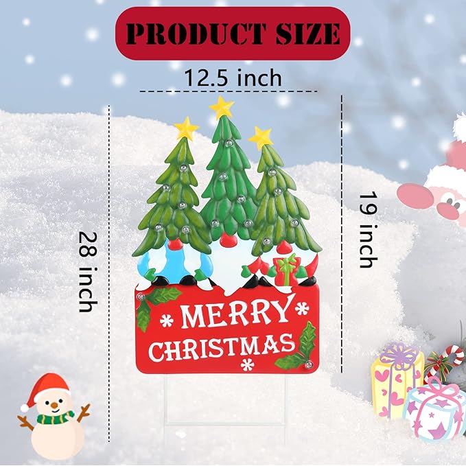Afirst Christmas Yard Stakes Light Up Yard Decorations with LED Gnomes Santa Trees Metal Lighted Stakes Merry Christmas Sign Outdoor Garden Stake Lawn Pathway Outdoor Decoration
