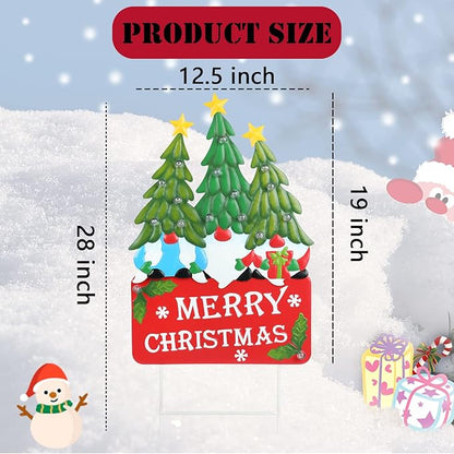 Afirst Christmas Yard Stakes Light Up Yard Decorations with LED Gnomes Santa Trees Metal Lighted Stakes Merry Christmas Sign Outdoor Garden Stake Lawn Pathway Outdoor Decoration