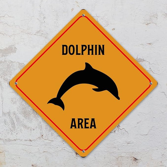 Dolphin Crossing Sign Caution DolphinXing Sign Street Sign Wildlife Novelty Road Fence Wall Decor Warning Metal Tin Sign For Indoor Outdoor 15x15in