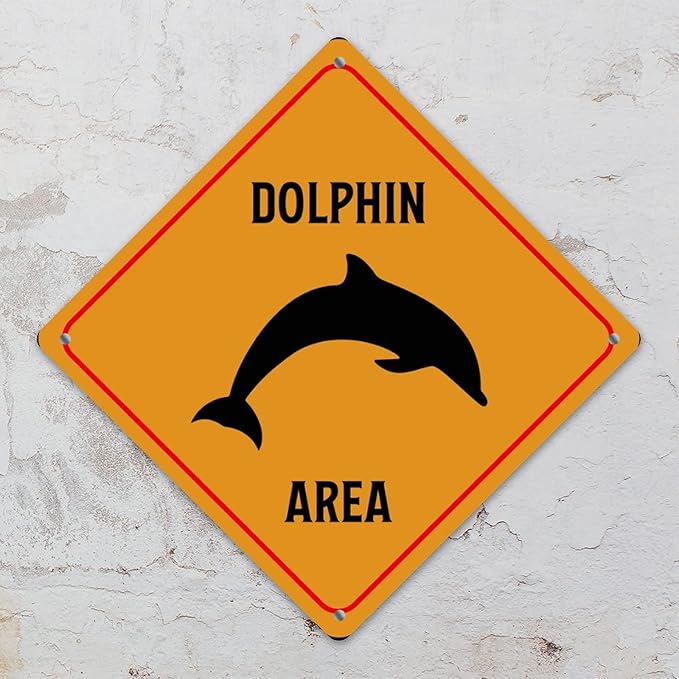Dolphin Crossing Xing Sign Beware of Dolphin Metal Sign Ocean Animal Funny Warning Sign Crossing Zone Sign for Farm Yard Front Door Indoor Outdoor Street Sign 12x12in