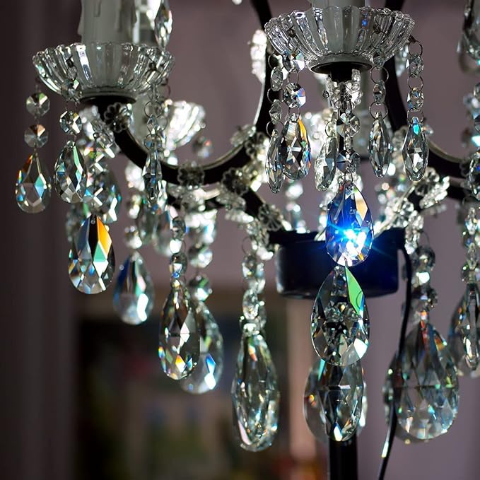 20pcs 38mm Teardrop Chandelier Crystals, Clear Crystal Chandelier Prisms Pendants Parts Connected Glass Octagon Beads Hanging Garland Decoration